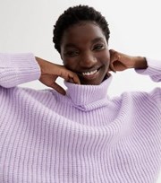 New Look Lilac Ribbed Knit Chunky Roll Neck Jumper